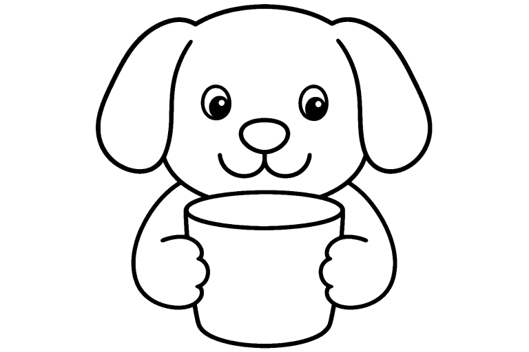 Hund mit großem Becher – Ausmalbild ab 2 Jahre - Ausmalbild ab 2 Jahren