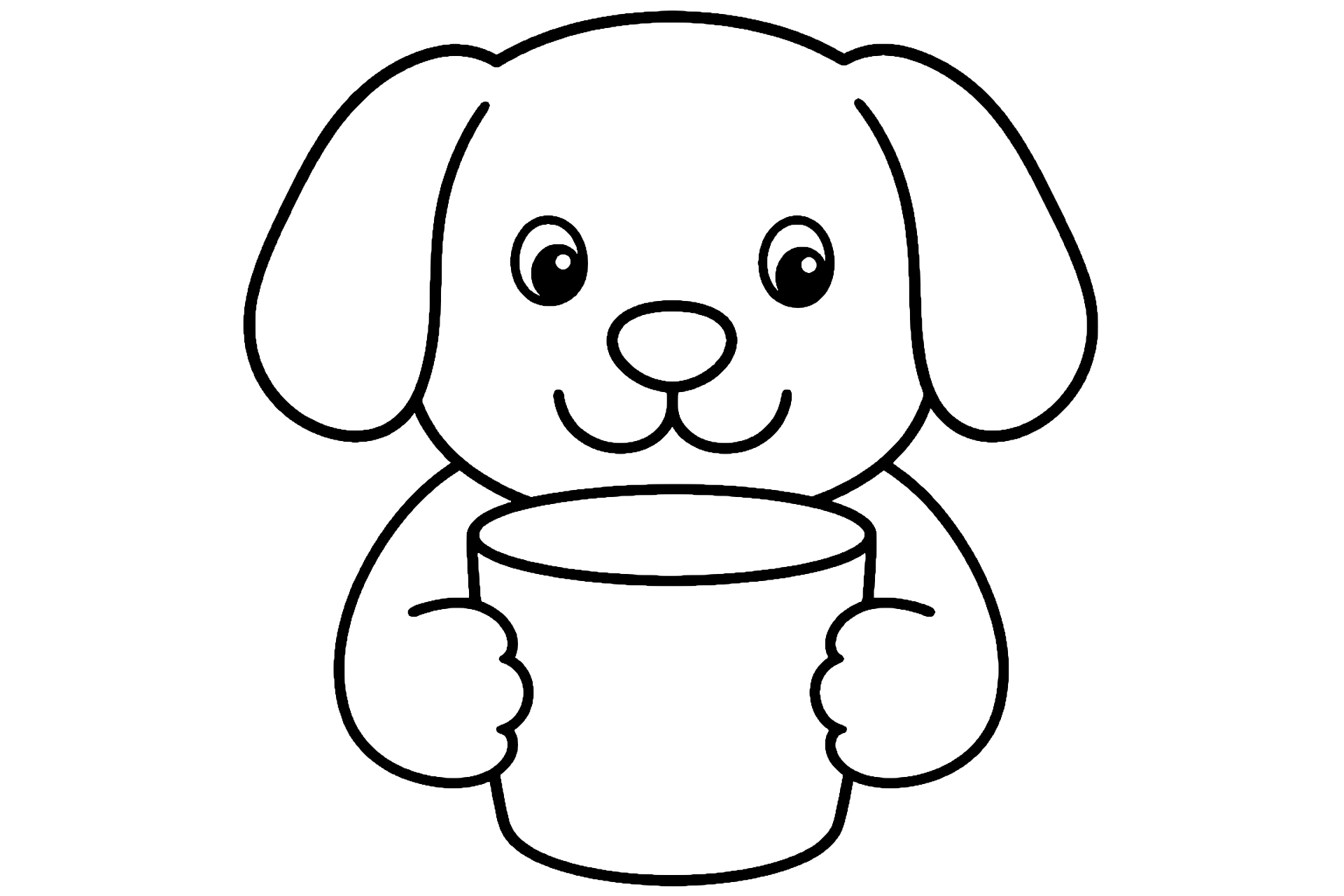 Hund mit großem Becher – Ausmalbild ab 2 Jahre - Ausmalbild ab 2 Jahren