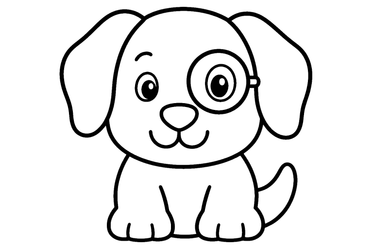 Hund mit großer runder Brille – Ausmalbild ab 2 Jahre - Ausmalbild ab 2 Jahren