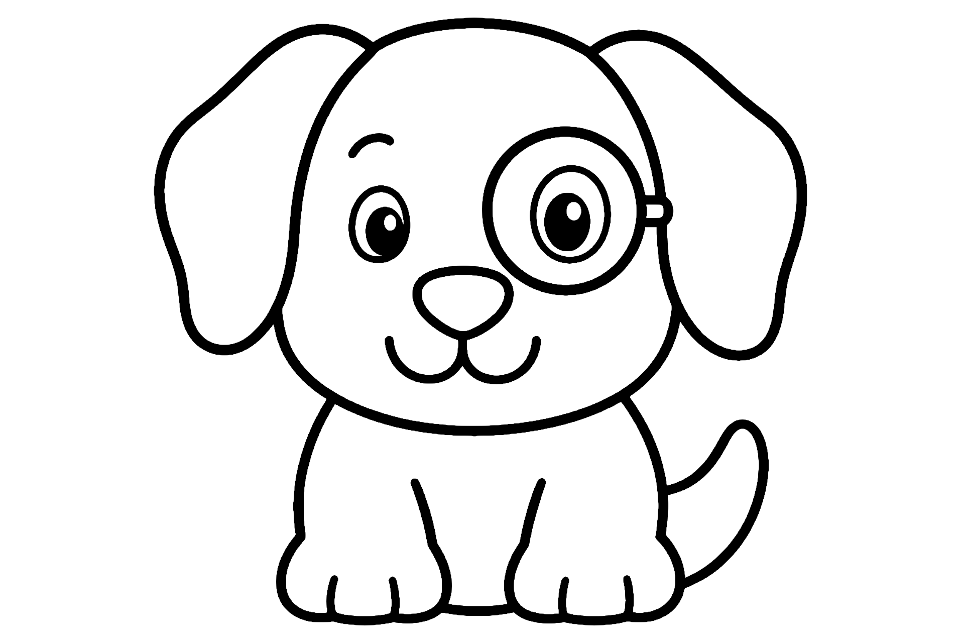 Hund mit großer runder Brille – Ausmalbild ab 2 Jahre - Ausmalbild ab 2 Jahren