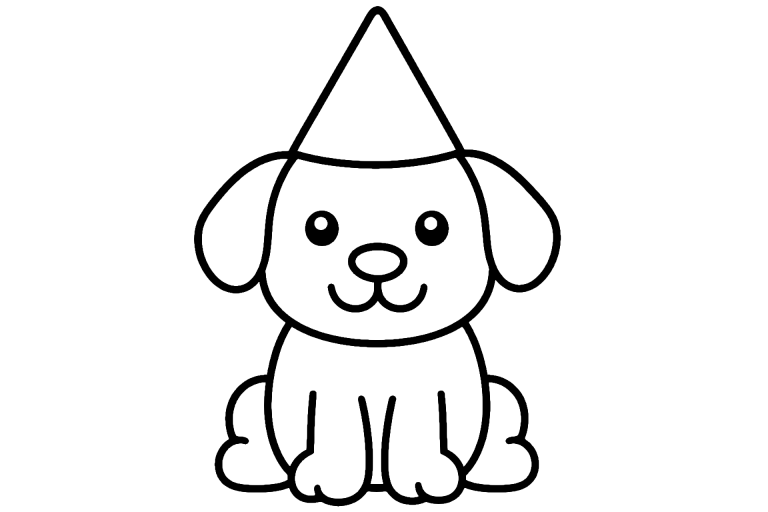 Hund mit rundem Partyhut – Ausmalbild ab 2 Jahre - Ausmalbild ab 2 Jahren