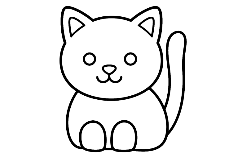Kleine Katze mit geradem Schwanz – Ausmalbild ab 2 Jahre - Ausmalbild ab 2 Jahren