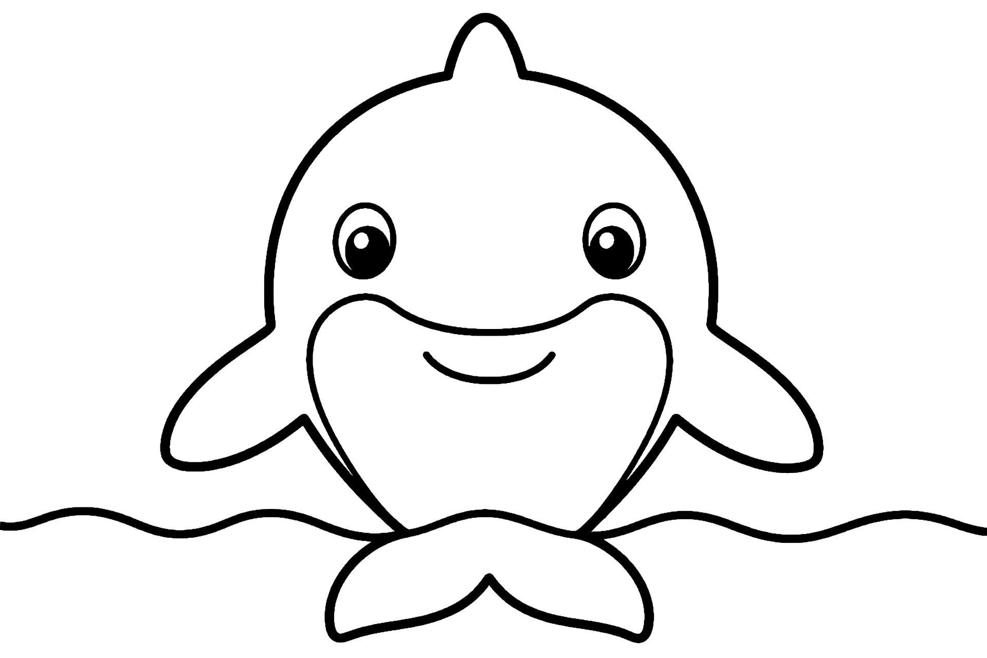 Meerestiere Ausmalbild ab 2 Jahre – Freundlicher Delfin - Ausmalbild ab 2 Jahren