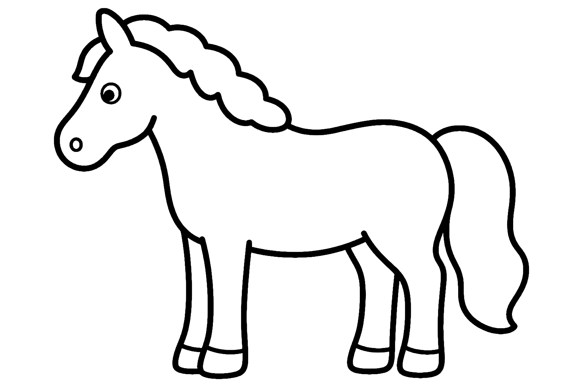 Pferd Ausmalbild ab 2 Jahre – Großes stehendes Pferd - Ausmalbild ab 2 Jahren