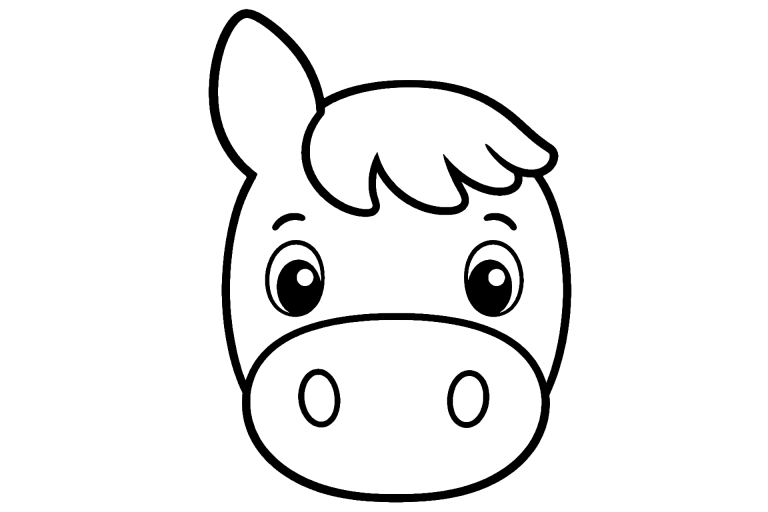 Pferd Ausmalbild ab 2 Jahre – Pferd mit einem Ohr vorne - Ausmalbild ab 2 Jahren