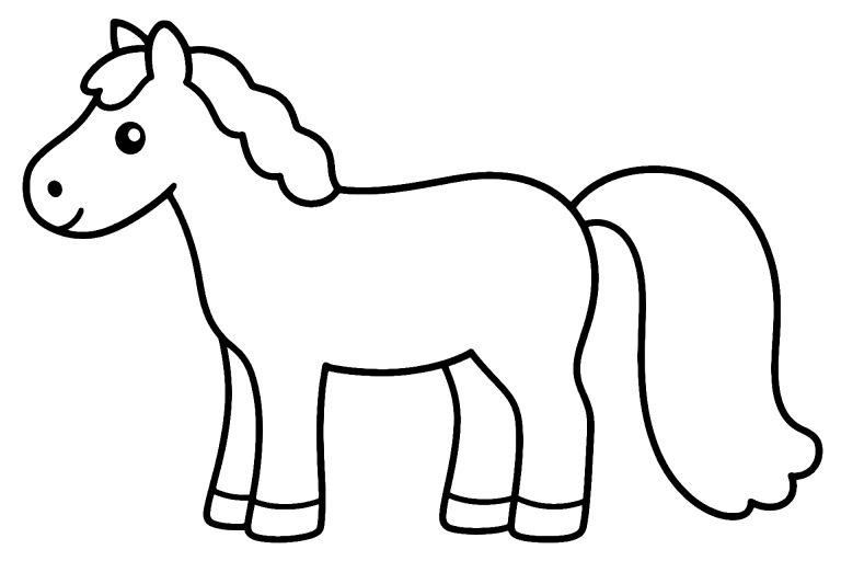 Pferd Ausmalbild ab 2 Jahre – Pferd mit langem Schweif - Ausmalbild ab 2 Jahren