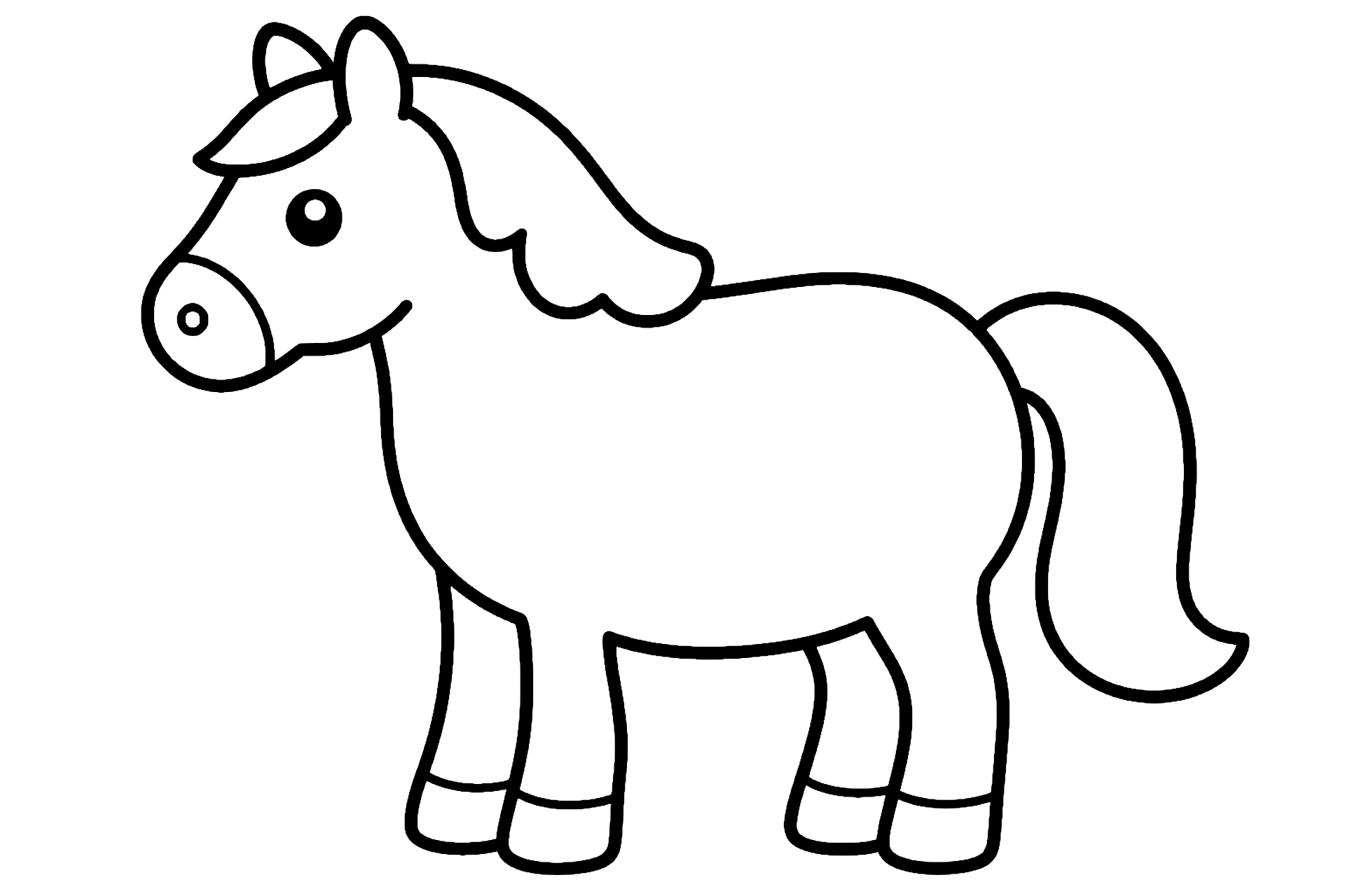 Pferd Ausmalbild ab 2 Jahre – Pferd mit rundem Bauch - Ausmalbild ab 2 Jahren