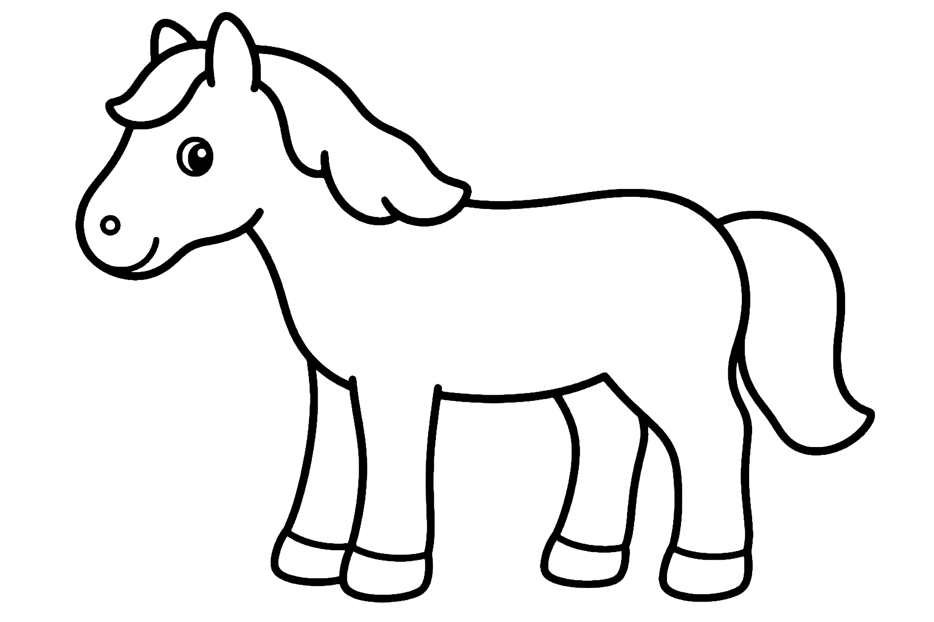 Pferd Ausmalbild ab 2 Jahre – Pferd mit runden Hufen - Ausmalbild ab 2 Jahren