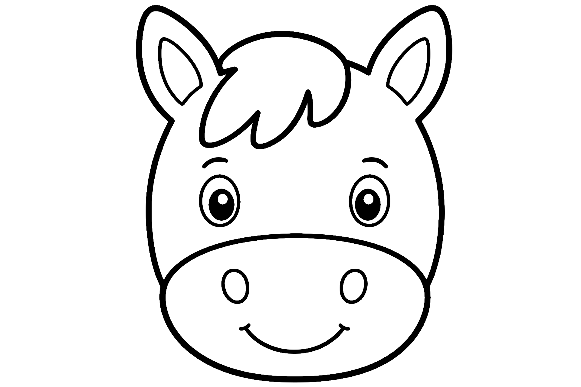 Pferd Ausmalbild ab 2 Jahre – Pferdekopf von vorn - Ausmalbild ab 2 Jahren