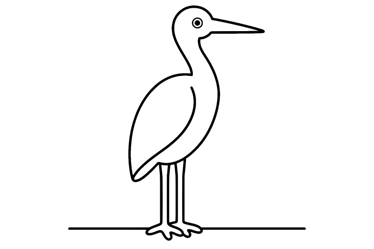 Vögel Ausmalbild ab 2 Jahre – Ruhiger Reiher - Ausmalbild ab 2 Jahren