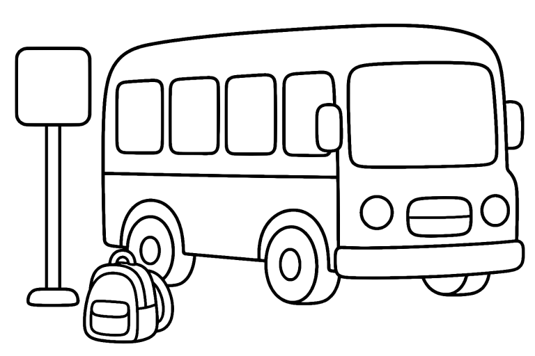 Gelber Schulbus hält an der Haltestelle – Ausmalbild für Kinder ab 4 Jahren - Ausmalbild ab 4 Jahren