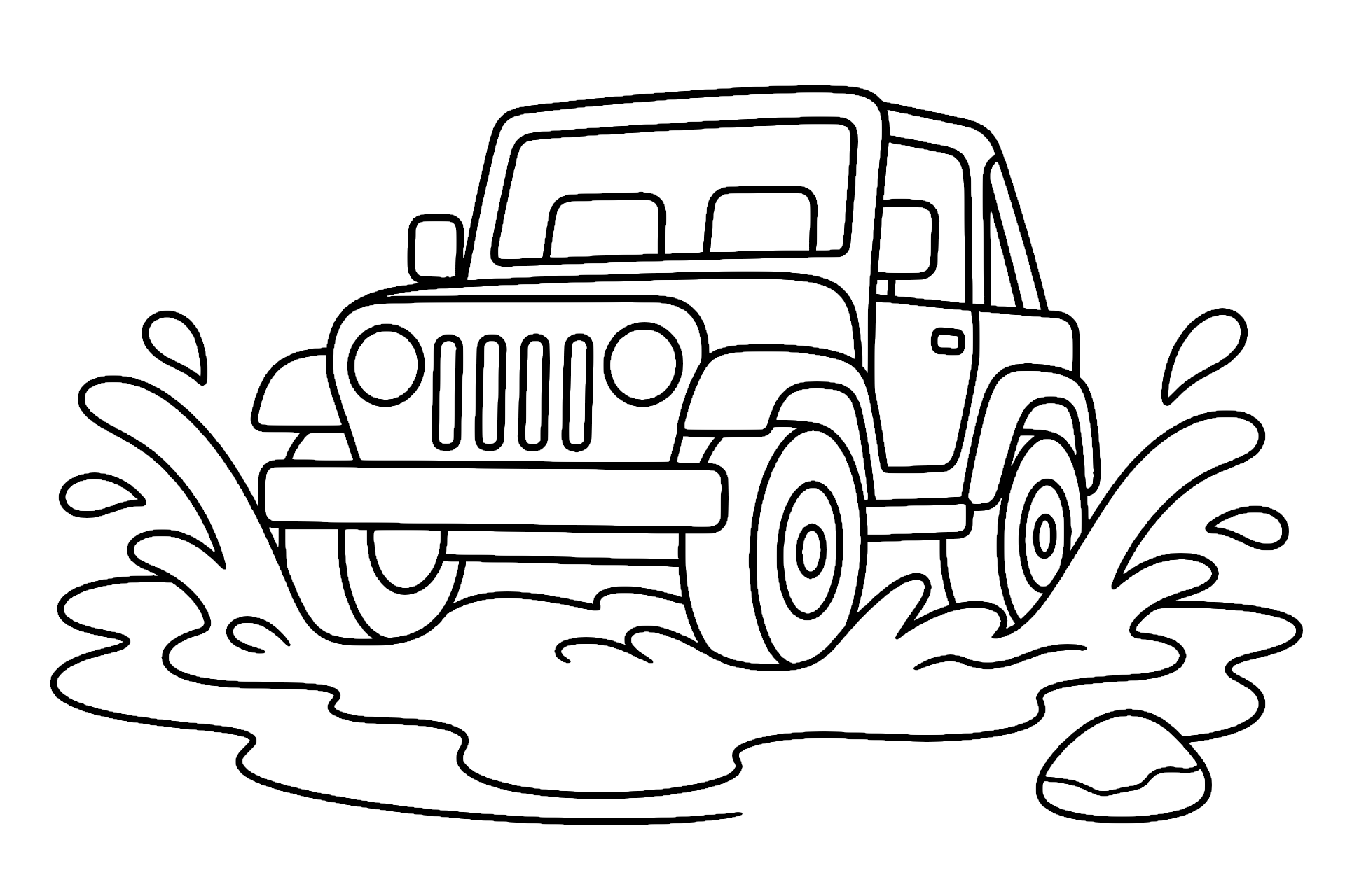 Jeep fährt durch eine Pfütze