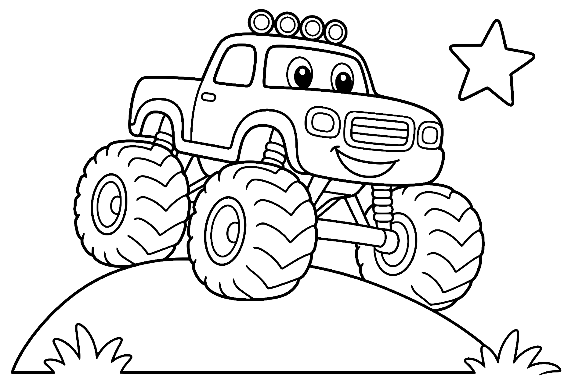 Monstertruck überquert einen Hügel