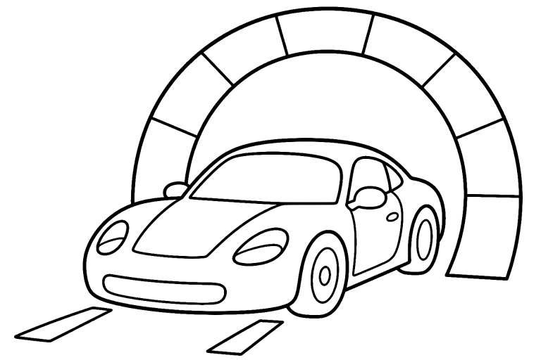 Sportwagen fährt durch einen Tunnel – Ausmalbild ab 4 Jahren - Ausmalbild ab 4 Jahren