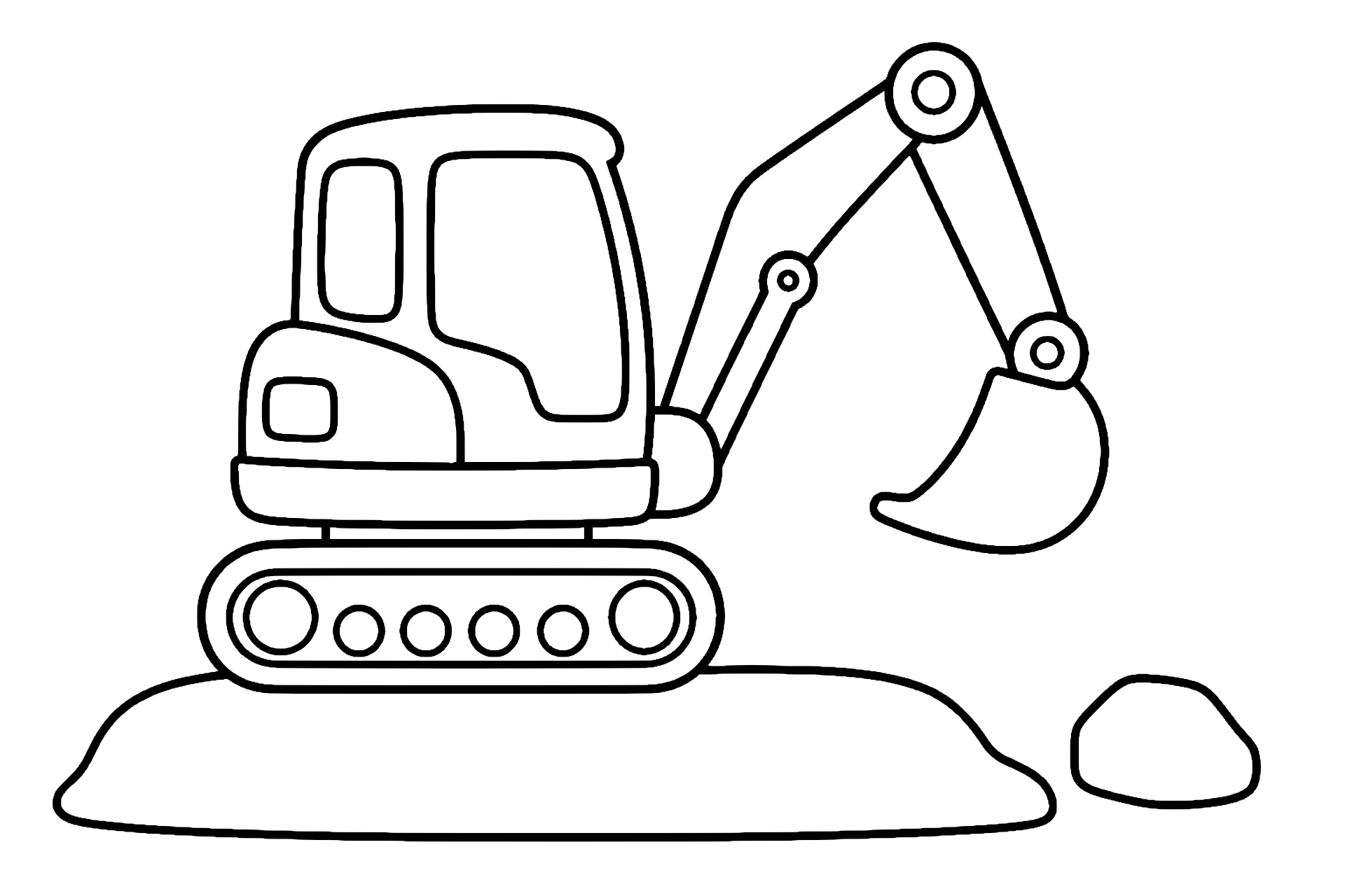 Bagger fährt über eine kleine Rampe
