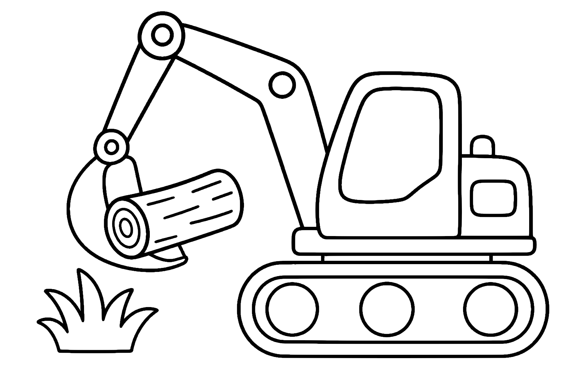 Bagger hebt einen Baumstamm