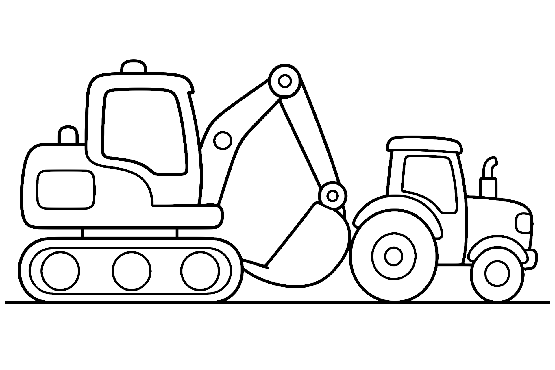 Bagger hilft einem kleinen Traktor