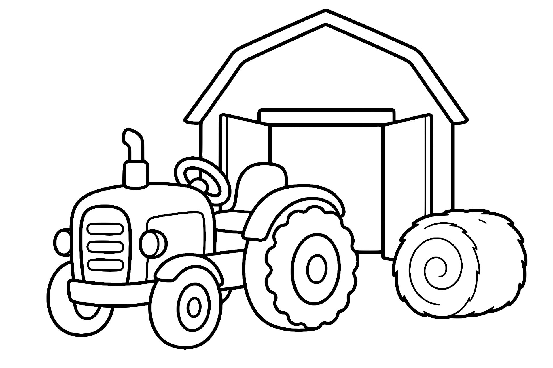Traktor an der Scheune mit offener Tür