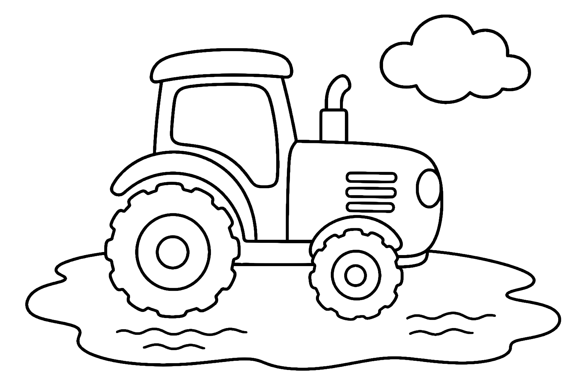 Traktor fährt durch eine Pfütze