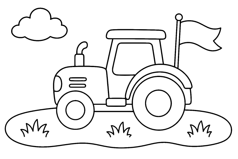 Traktor mit flatternder Fahne – Ausmalbild für Kinder ab 4 Jahren - Ausmalbild ab 4 Jahren