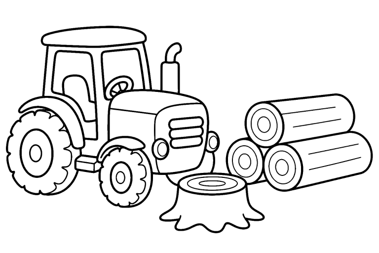 Traktor mit kleinem Holzstapel – Ausmalbild für Kinder ab 4 Jahren - Ausmalbild ab 4 Jahren