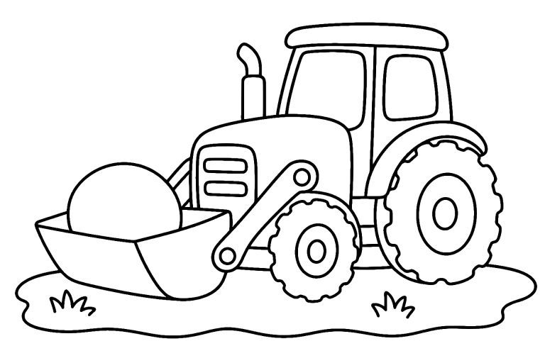 Traktor mit kleiner Fahrschaufel und Stein – Ausmalbild für Kinder ab 4 Jahren - Ausmalbild ab 4 Jahren