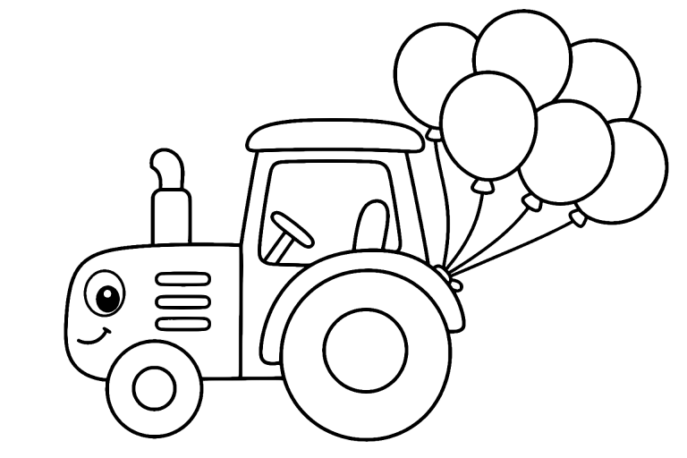 Traktor mit runder Ballontraube – Ausmalbild für Kinder ab 4 Jahren - Ausmalbild ab 4 Jahren