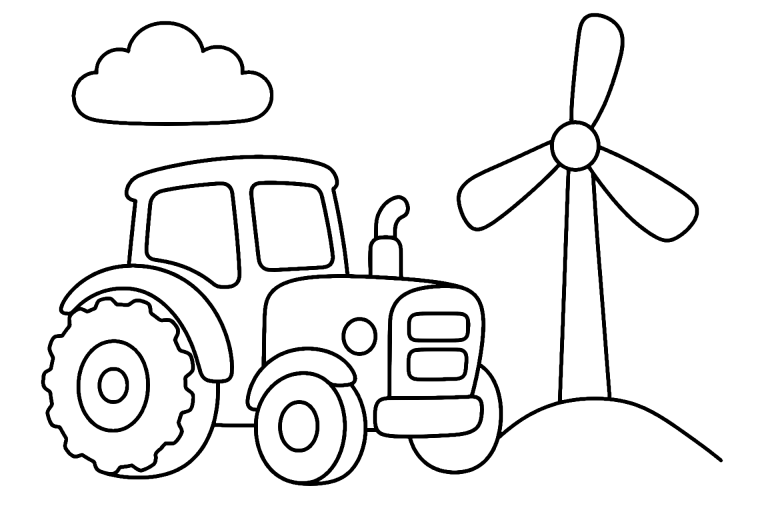 Traktor mit Windrad – Ausmalbild für Kinder ab 4 Jahren - Ausmalbild ab 4 Jahren