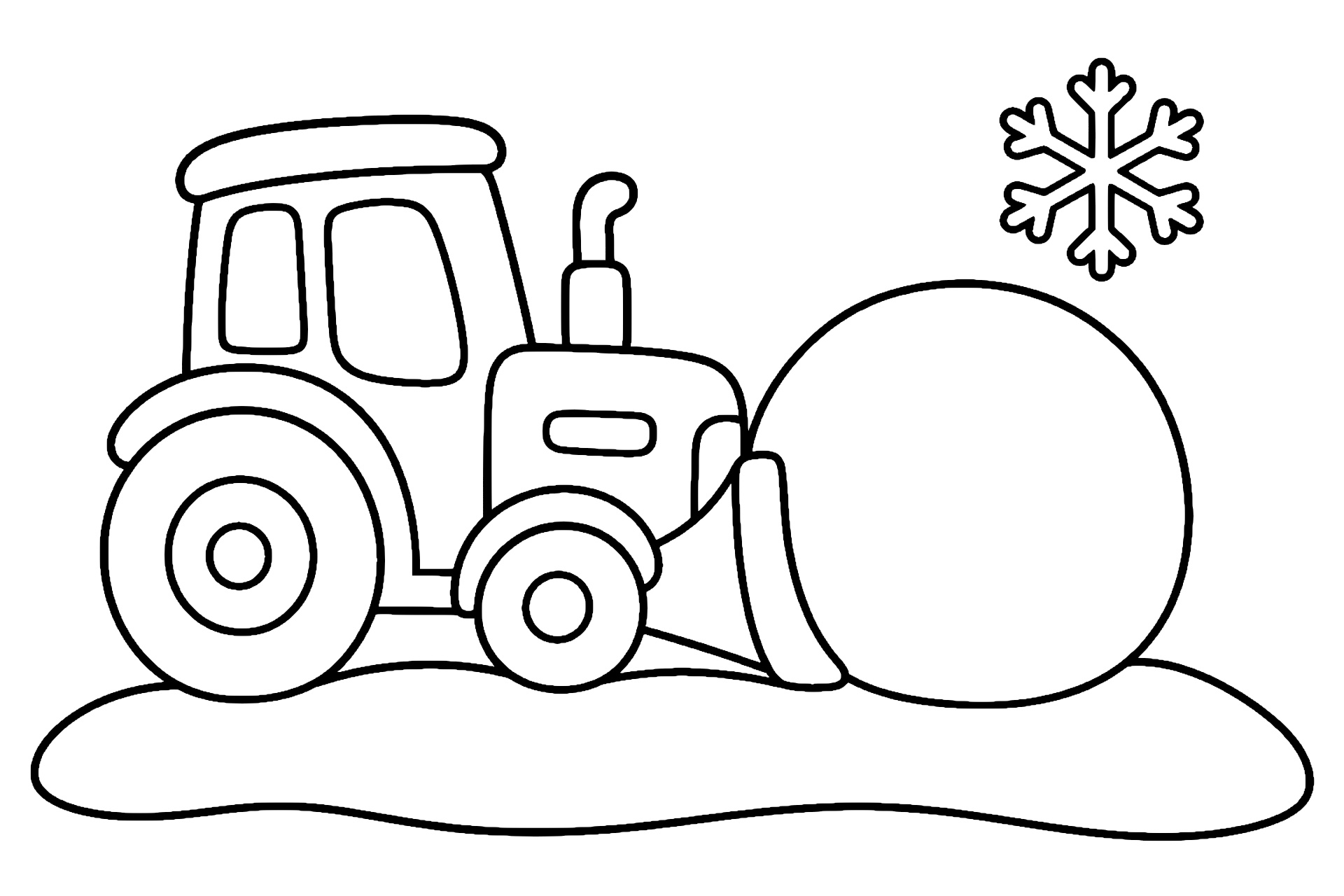 Traktor schiebt einen Schneeball