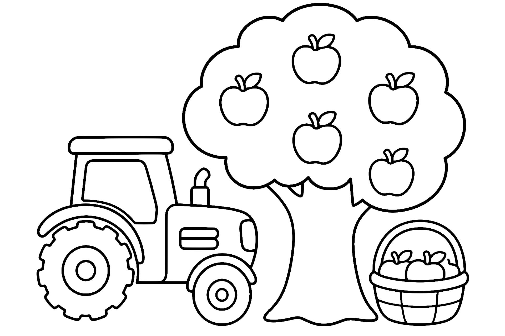 Traktor unter einem Apfelbaum