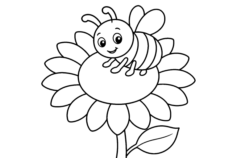 Bauernhoftiere Ausmalbild ab 4 Jahre - Biene auf Sonnenblume - Ausmalbild ab 4 Jahren