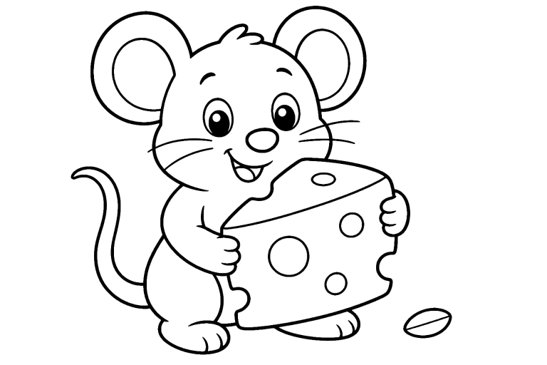 Bauernhoftiere Ausmalbild ab 4 Jahre - Maus mit Käse - Ausmalbild ab 4 Jahren