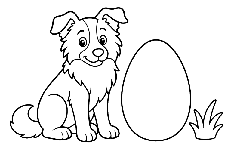 Hütehund passt auf ein Ei auf – Ausmalbild ab 4 Jahre - Ausmalbild ab 4 Jahren