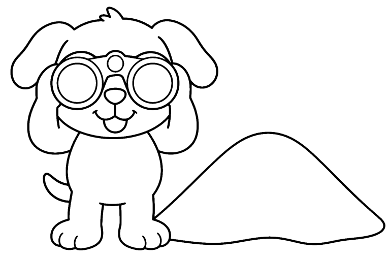 Hund schaut durch ein Fernglas – Ausmalbild ab 4 Jahre - Ausmalbild ab 4 Jahren