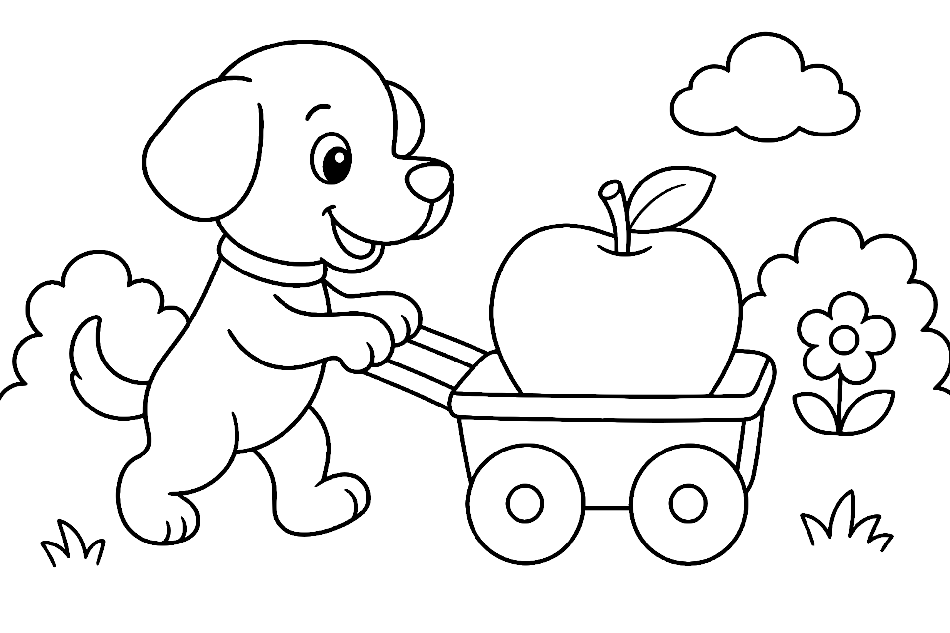 Hund schiebt einen Wagen