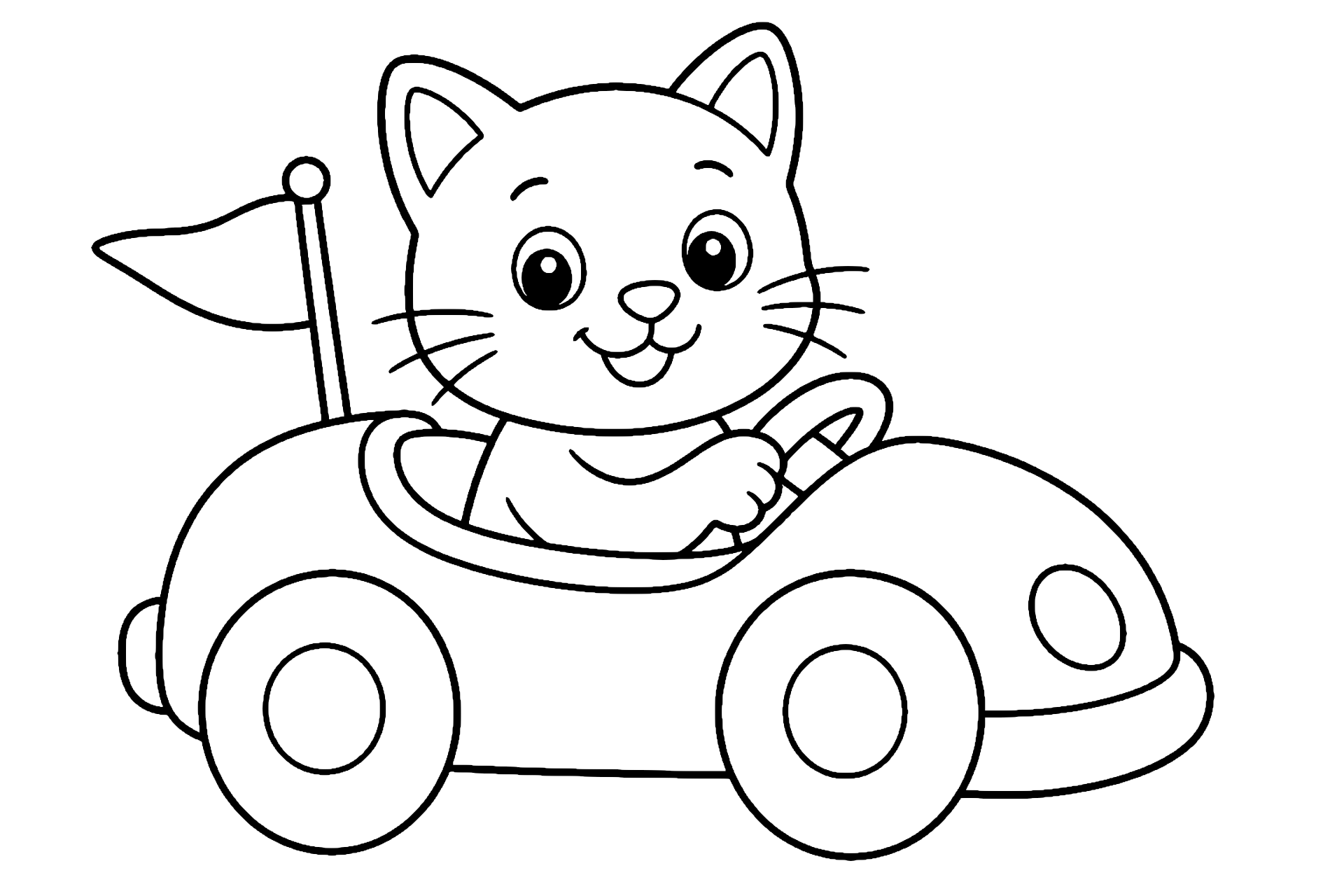 Katze fährt im Spielzeugauto