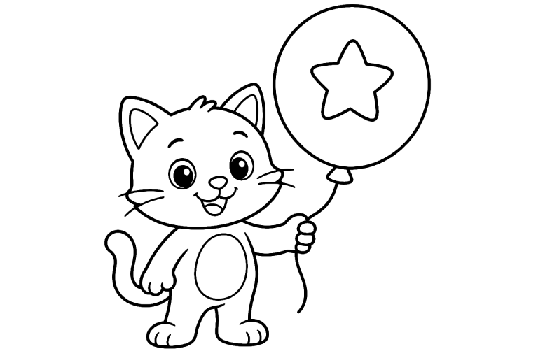 Katze mit Luftballon – Ausmalbild ab 4 Jahre - Ausmalbild ab 4 Jahren