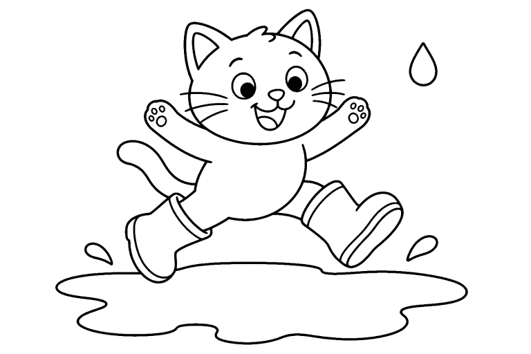 Katze mit Regenstiefeln – Ausmalbild ab 4 Jahre - Ausmalbild ab 4 Jahren
