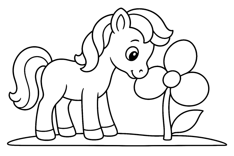 Pony mit Blume - Ausmalbild ab 4 Jahre - Ausmalbild ab 4 Jahren