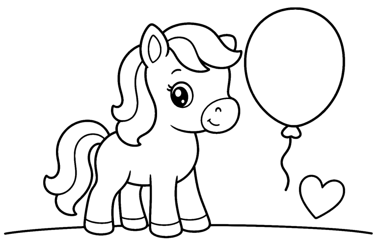 Pony mit Luftballon - Ausmalbild ab 4 Jahre - Ausmalbild ab 4 Jahren