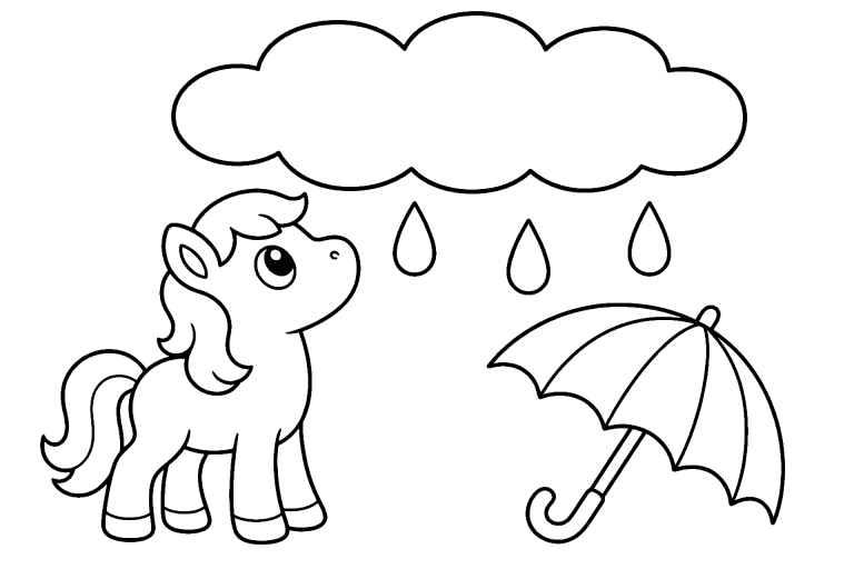 Pony mit Regenwolke - Ausmalbild ab 4 Jahre - Ausmalbild ab 4 Jahren