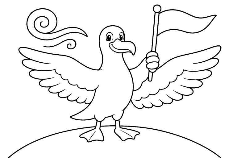 Vögel Ausmalbild ab 4 Jahre - Albatros mit Windfähnchen - Ausmalbild ab 4 Jahren