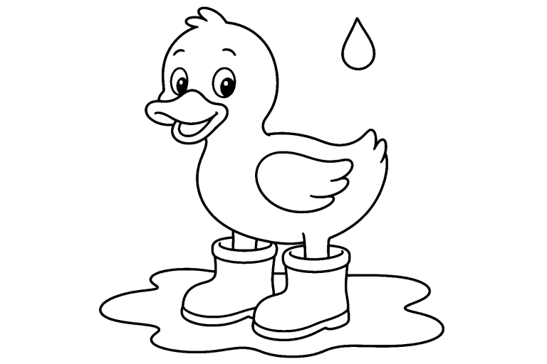 Vögel Ausmalbild ab 4 Jahre - Ente mit Gummistiefeln - Ausmalbild ab 4 Jahren