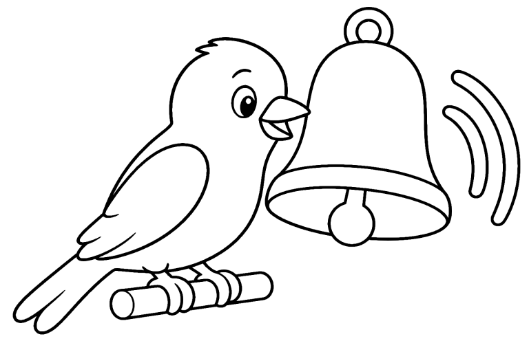 Vögel Ausmalbild ab 4 Jahre - Kanarienvogel mit Glocke - Ausmalbild ab 4 Jahren