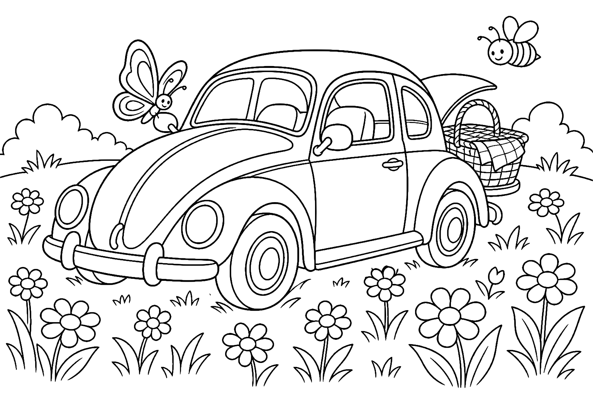 Käferauto auf der Blumenwiese