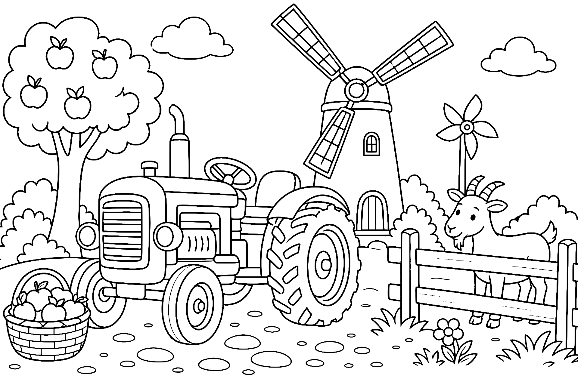 Traktor vor der Windmühle