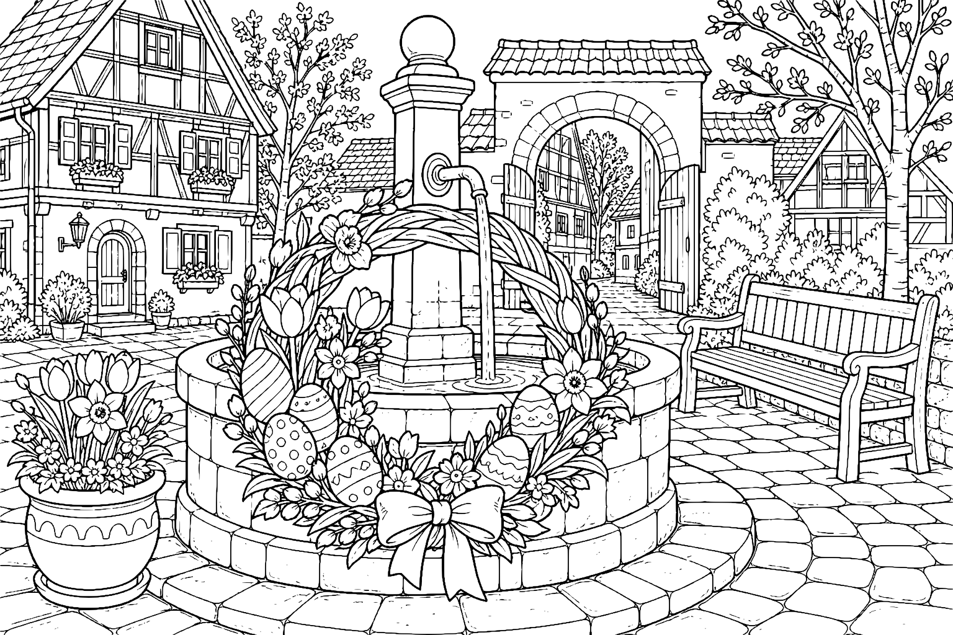 Osterkranz am Dorfbrunnen