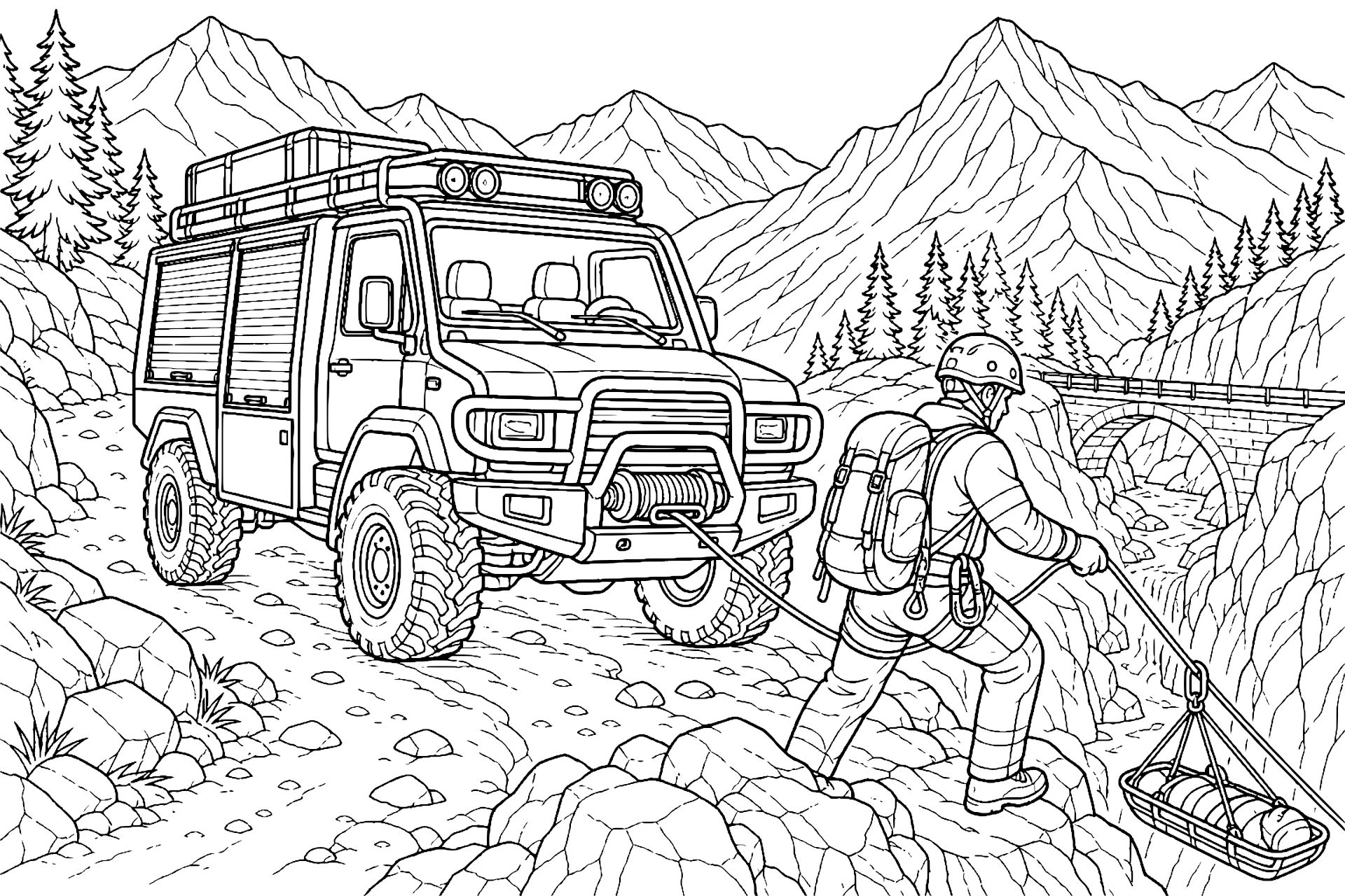 Feuerwehr-Rettungsfahrzeug im Gebirge