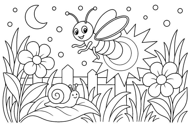 Leuchtkäfer im Garten – Ausmalbild für Kinder ab 6 Jahren - Ausmalbild ab 6 Jahren