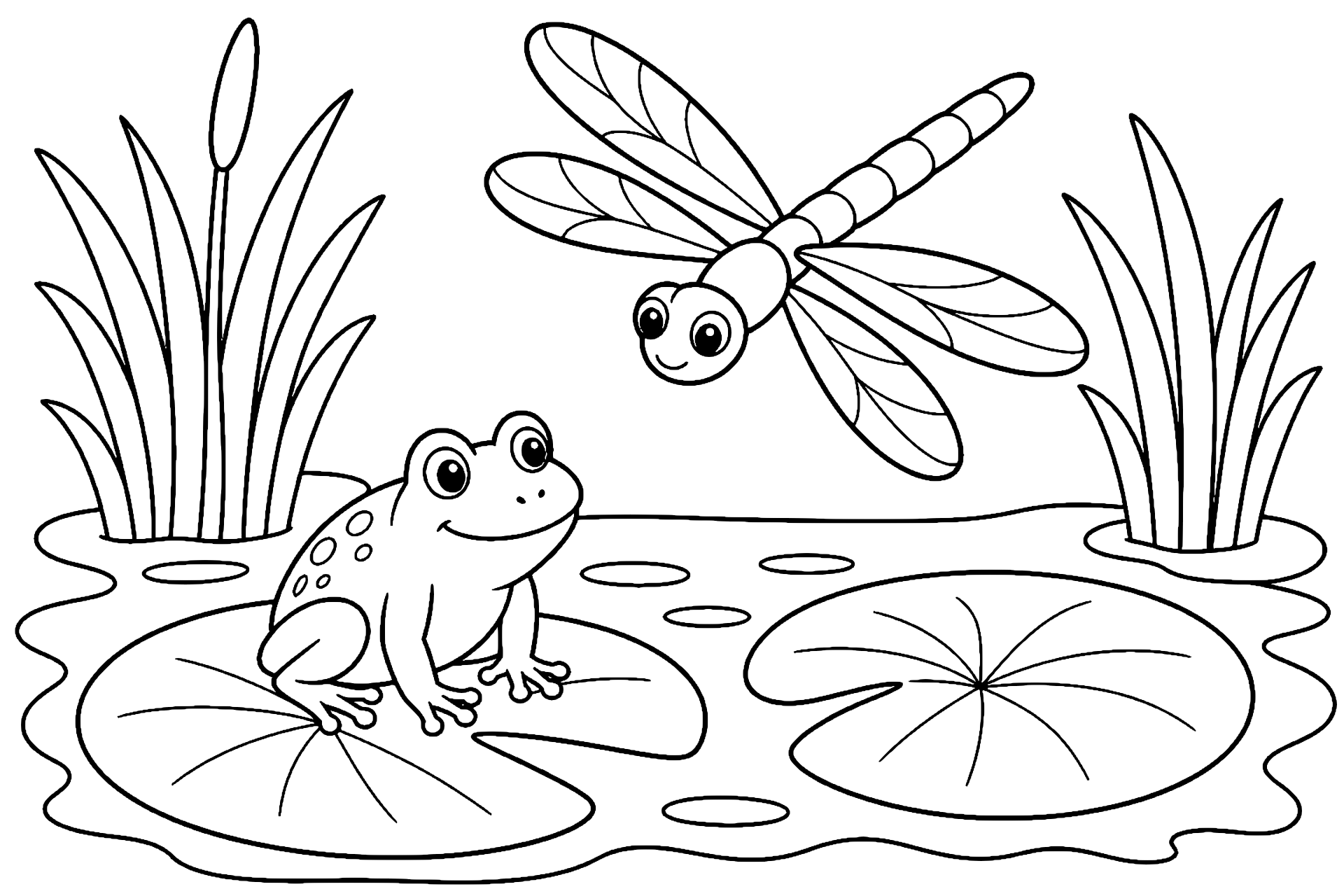 Libelle über dem Teich – Ausmalbild für Kinder ab 6 Jahren - Ausmalbild ab 6 Jahren